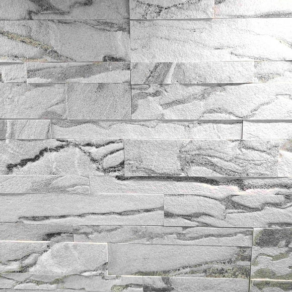 Peel and Stick Real Stone Veneer 3D Panels - Avalanche. Ready for installation - pre-applied adhesive. DIY project. Each panel is ~24"x6", box of 10 covers 9.69 sq.ft.