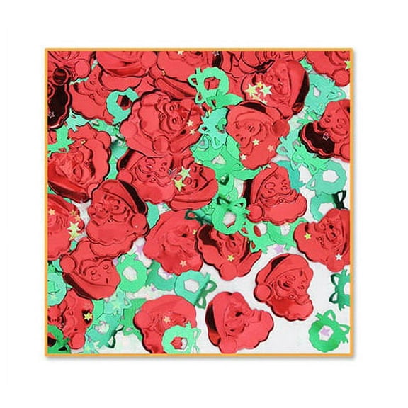 Beistle Pack of 6 Red and Green Saint Nick Heads Christmas Themed Confetti Bags 0.5 oz.