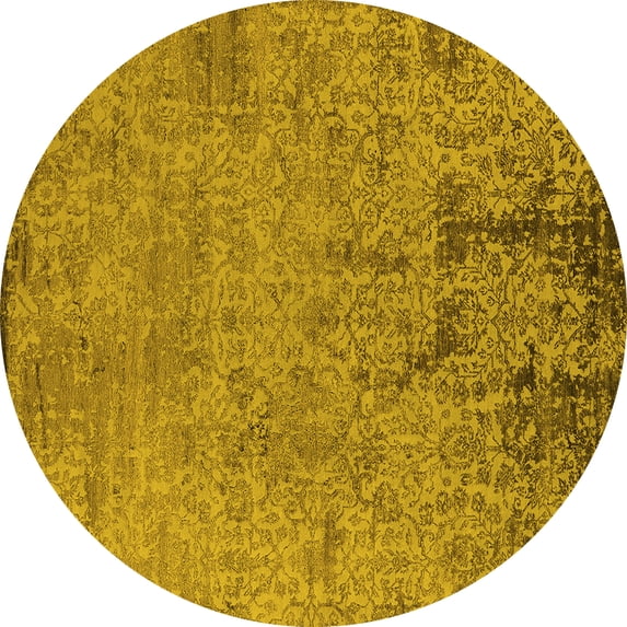 Ahgly Company Indoor Round Oriental Yellow Industrial Area Rugs, 7' Round