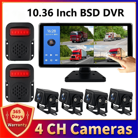 10.36" 4 Channel Recorder Monitor Touch Split Screen Truck Bus DVR Black Box For AHD 1080P Reverse IR Night Vision Backup Camera
