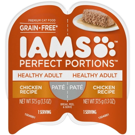 IAMS PERFECT PORTIONS Healthy Adult Grain Free Wet Cat Food Pat©, Chicken Recipe, 2.6 oz. Easy Peel Twin-Pack Tray