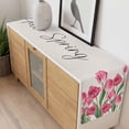 thumbnail image 4 of Pink Tulip Flower Table Runner - 60 Inch Long, Kitchen Dining Table Runner Dresser Scarves, Spring Floral Leaves Plants Retro Beige Farmhouse Decor for Coffee Tables Wedding Party Banquet, 4 of 8