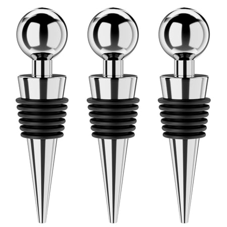 Genreen 3 Pcs Wine Stoppers for Wine Bottles Vacuum Wine Bottle Stopper with Silicone Reusable Wine Corks Leak proof Keep Fresh Suitable for Standard (Silver 3 Pack)