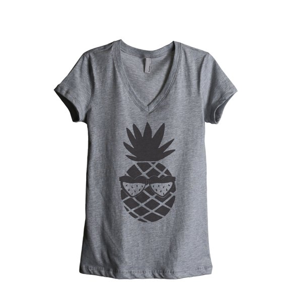 Thread Tank Pineapple Watermelon Sunglasses Women's Relaxed V-Neck T-Shirt Tee Heather Grey Small