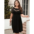 thumbnail image 4 of Plus Size Lace Chiffon Wrap Crew Neck Dresses Women Cocktail Wedding Guest Midi Dress Black 4XL, 4 of 8