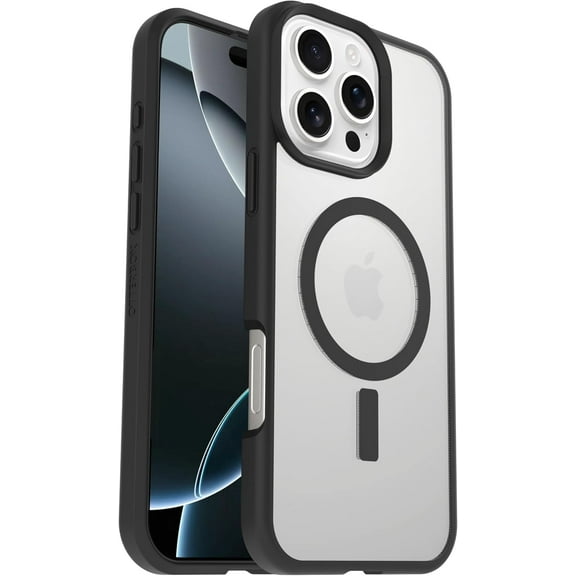 OtterBox iPhone 16 Pro Max (Only) - React Series Case - Black Crystal (Clear/Black) - Snaps to MagSafe - Ultra-Thin - Non-Retail Packaging