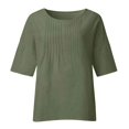 thumbnail image 4 of Youmylove T-Shirts Femmes Hauts Été Femmes Manches 3/4 Col Rond Imprimé Floral Haut Ample T-Shirts Tunique en Lin Décontractée Blouse Tee Décontractée, 4 of 5