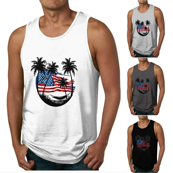 WREESH Men's Fitness Tank Top Crew Neck Graphic Tee 4th of July Shirts and Workout Tops Black