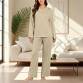 thumbnail image 2 of Womens Pajama Sets Long Sleeve Top and Pant V Neck Solid Color Two Piece Outfit Sets, 2 of 7