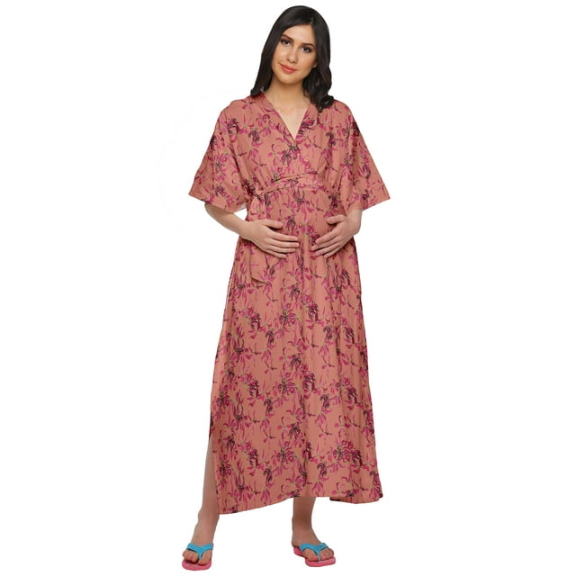 Moomaya Kimono Kaftan de Maternité en Coton pour Femmes Longue Robe Maxi Vêtements
