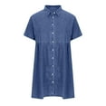 thumbnail image 6 of Women's Denim Mini Dress Casual Short Sleeve Lapel Button Dress High Waisted A-Line Short Dresses, 6 of 7