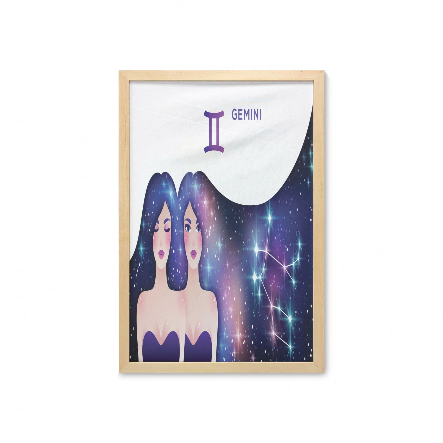 Celestial Wall Art with Frame, Gemini Zodiac with Twin Girls and ...