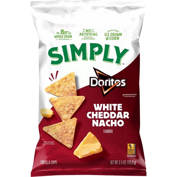Simply Doritos White Cheddar Nacho Tortilla Chips , 5.5 oz
