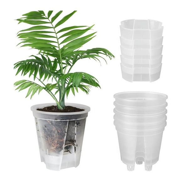 Flowerpots with Dish Ceramic, Round Transparent Plastic Nursery Pots with Deep Reservoir 5 Count, Flower Pots
