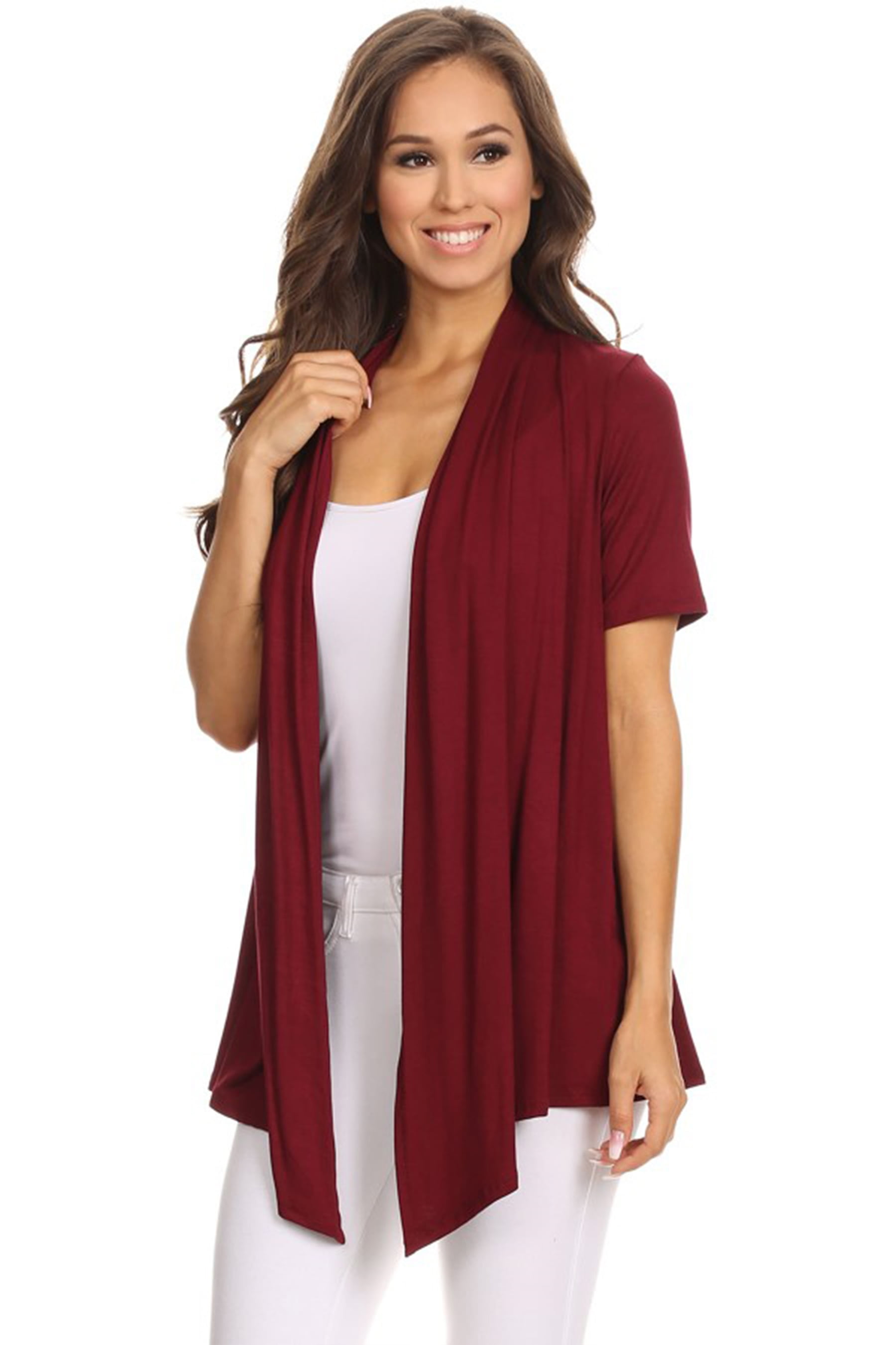 Women's Solid Open Front Cardigan - Short Sleeve, Relaxed Fit, Rayon/Spandex, Made In USA