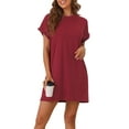 thumbnail image 4 of INSPIRE CHIC Women's Nightgown Sleep Dress Short Sleeve Crew Neck Soft Night Dress with Pockets M Red, 4 of 6
