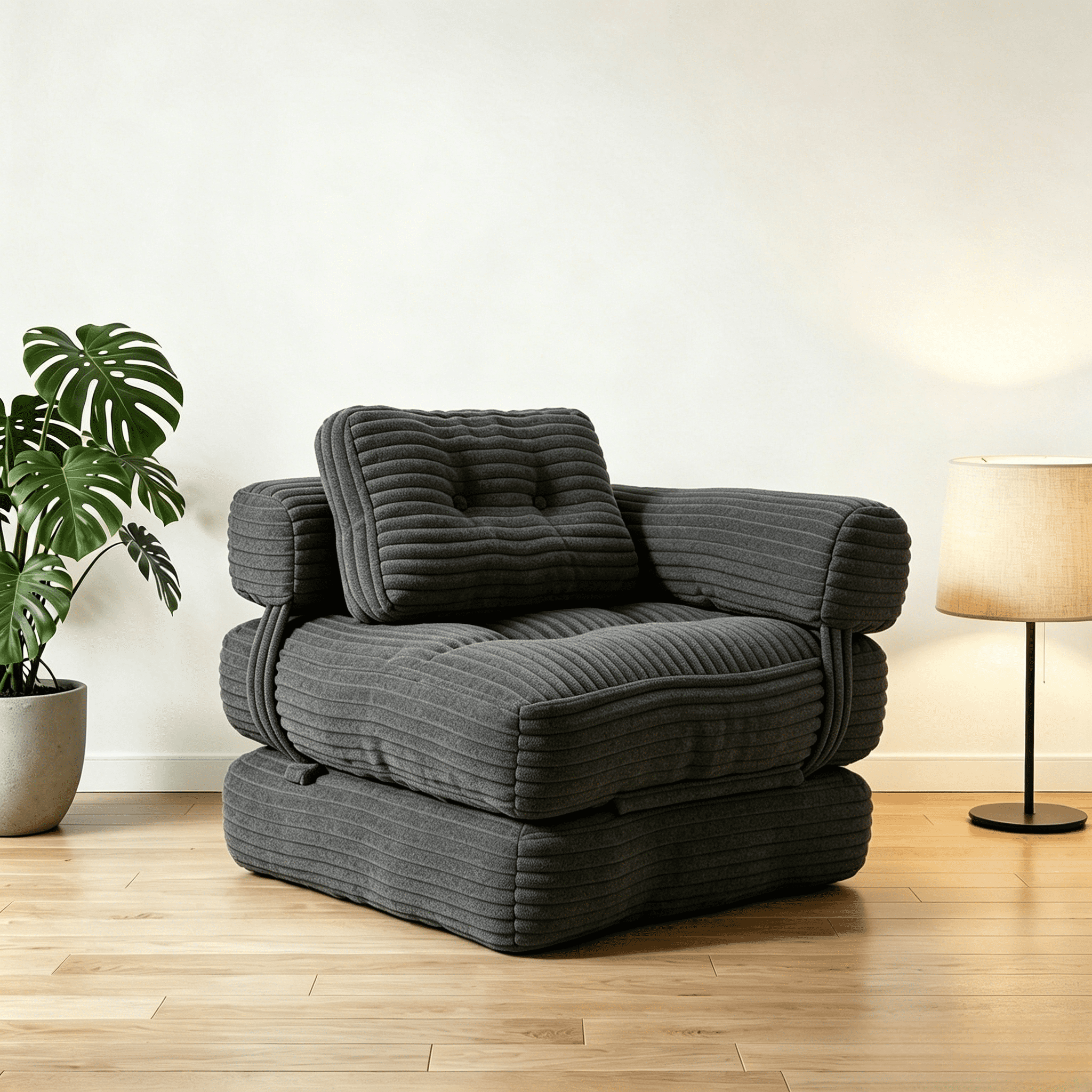 Howcool Corduroy Folding Sofa Bed,3 in 1 Convertible Sleeper Chair with Pillow & L-shaped Lumbar Pillow,Boneless Floor Sofa Couch Lounge Chair for Living Room Dorm,Dark Gray