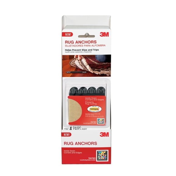 3M Command Small Rug Gripper, Black, Secure Adhesive Fit Floor Protection, 4 Pairs