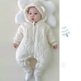 thumbnail image 4 of Toddler Snowsuit Hooded Romper Coat for Winter Outwear Solid Color Warm Windproof Toddler Winter Clothes for Little Girls 1-3 Months, 4 of 6