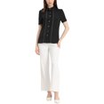 thumbnail image 2 of INSPIRE CHIC Button Down Shirt for Women's Collared Contrast Trim Puff Short Sleeve Blouse, 2 of 5