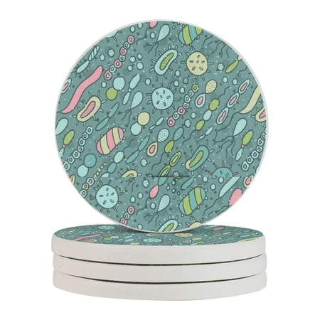 

Circular Drink Coasters Set Microbes Pattern Bacteria Design For Biology Lovers Beautiful Home Decor Diatomite Heat-Resistant Diatomite Protect Table Countertop