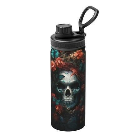 

Goofa Butterfly Flower Skull Print 18oz Sports Insulated Kettle With Straw Water Bottle Sports Water Bottle For Running Hiking Cycling Climbing Mans Womans