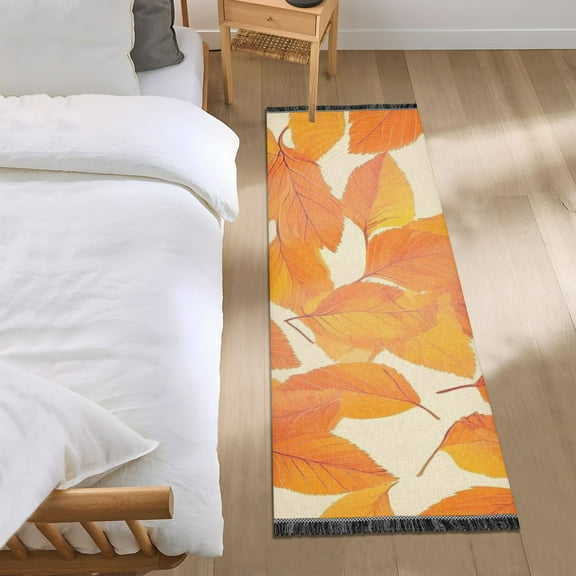 Orange Leaves Autumn Warmth Bedroom Runner Rug 2'x 6' Non Slip Carpet Indoor Home Area Rug Living Room