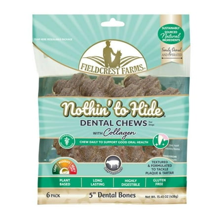 Fieldcrest Farms 810002633911 5 in. Nothin to Hide Dental Bone Collagen Dog Chew - Beef - Pack of 6