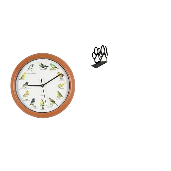 Reloj de pared,Reloj de pared con pájaro cantor Relojes de pared con pájaros,Servilletero de hierro,Servilletero con forma de pata,color negro,Dispensador de toallas de papel con estante para