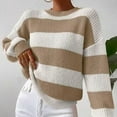 thumbnail image 2 of Cozy Sweaters for Women Casual Relaxed Fit Patchwork Striped Crew Neck Long Sleeve Stretch Pullover Jumper Top Comfortable Soft Fall Clothes, 2 of 3