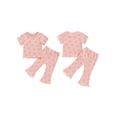 thumbnail image 3 of Mevireiy Toddler Baby Girls Daisy Floral Ribbed Flared Long Pants Two Pieces Outfits Short Sleeve T Shirt Tops, 3 of 9