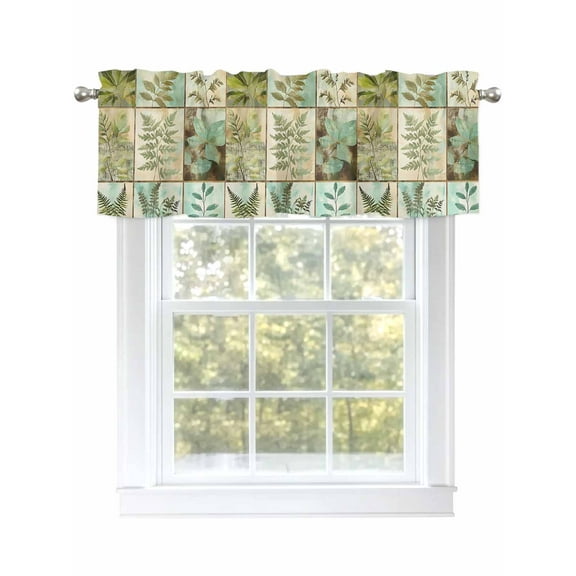 Valance Curtain Vintage Plant Leaf Kitchen Curtain for Window Green Brown Rod Pocket Curtain Valance Window Treatment for Kitchen Bathroom Dining Room 1 Panel 54x18inch