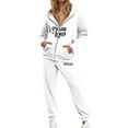 thumbnail image 3 of UJNDER Women's Casual Tracksuit Set Letter Print Drawstring Hoodie Jogger Pants Long Sleeve Zip Up Outfit with Pockets Pant Suits for Women White XL, 3 of 4