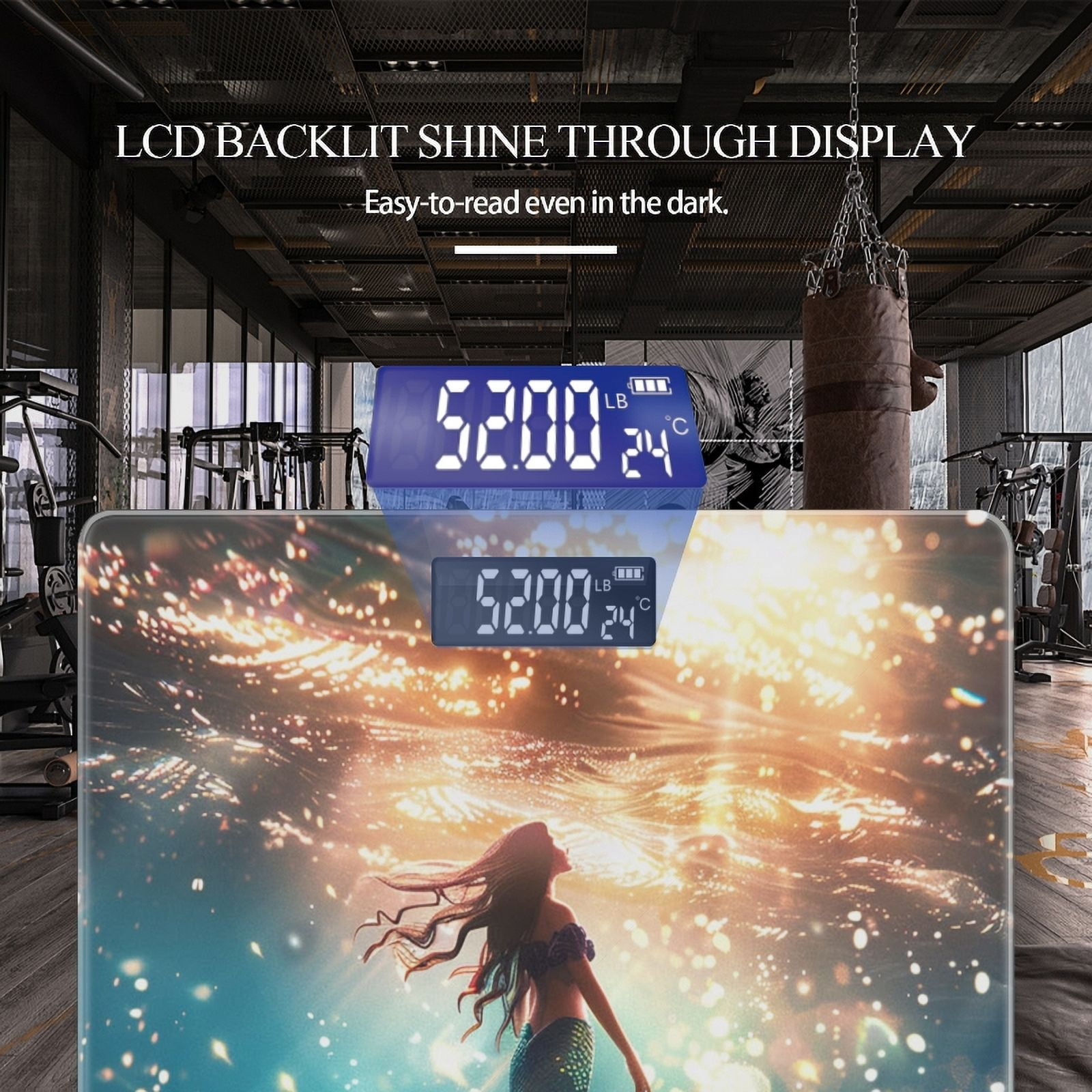 Digital Bathroom Scale with Large LCD Display,High Capacity Scale 400 lbs High Precision body fat scale-Beautiful Mermaid Swimming In The Deep Sea
