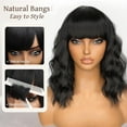 thumbnail image 2 of Creamily 14"Black Wig for Women Short Wavy Curly Bob Wigs with Bangs Natural Black Hair Wigs Heat Resistant Synthetic Wigs, 2 of 6