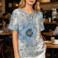 thumbnail image 5 of Boho Floral Graphic Henley Neck Shirt for Women Funny Floral Print Short Sleeve Tees Casual Basic Tops Pullover Summer Fall Fashion Clothes, 5 of 6
