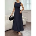 thumbnail image 3 of Women's Sleeveless Maxi Tank Crew Neck Folds Dresses Formal Line Dress for Party Summer Navy Blue L, 3 of 6