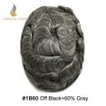 thumbnail image 2 of Lyricalhair French Lace Toupee for Men Hairpieces Mens Toupee Human Hair Replacement System Bleached Knots Lace with Poly Hair Wig Units 7"X9" #1B60 Off Black with 60% Gray, 2 of 5