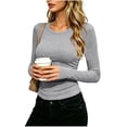 thumbnail image 2 of hotojiny Womens Long Sleeve T Shirts Stretchy Crew Neck Ruched Fall Winter Top Soft Slim Fit Basic Tee Going out Outfit(Gray,X-Large), 2 of 7