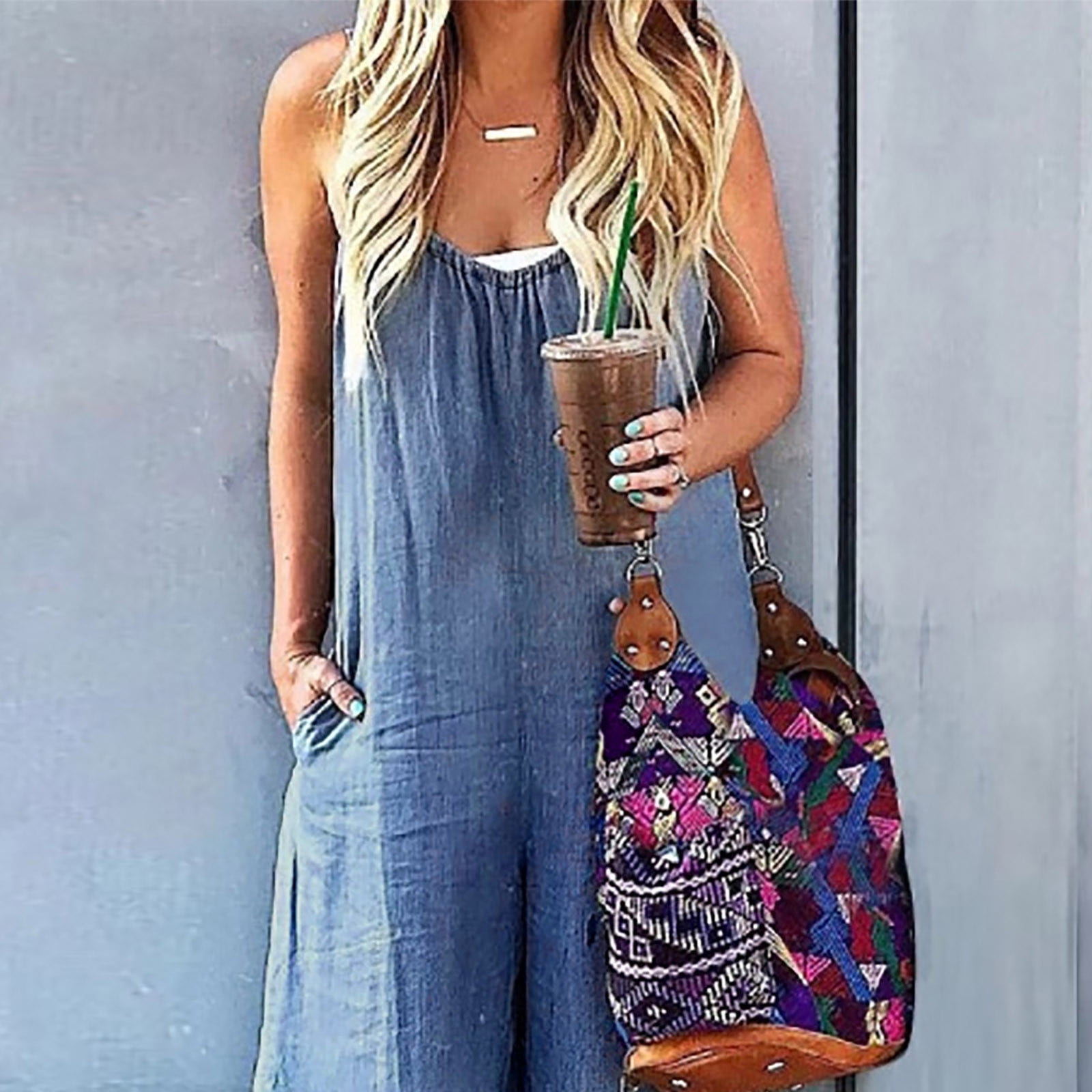 Joau Denim Adjustable Straps Capri Romper Overalls (Women)