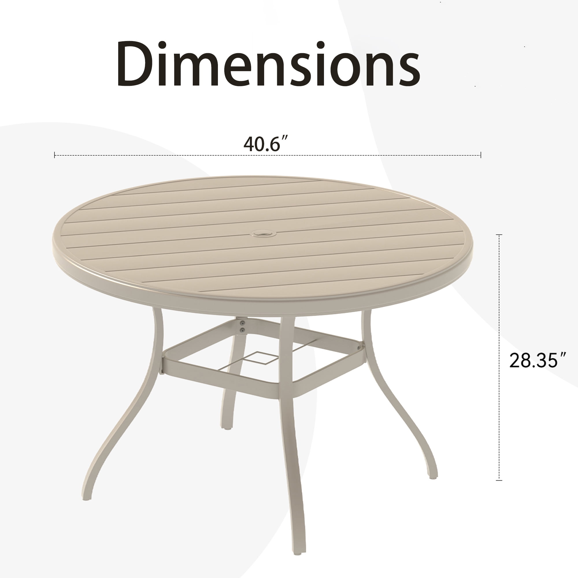 Outdoor Round Patio Dining Table for 4-6, All Weather Metal Dining Table with Umbrella Hole for Deck Lawn Garden Backyard, Sandstone Color