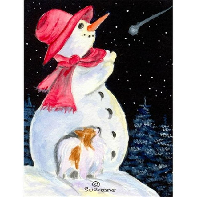 11 x 15 in. Snowman with Papillon Garden Size Flag