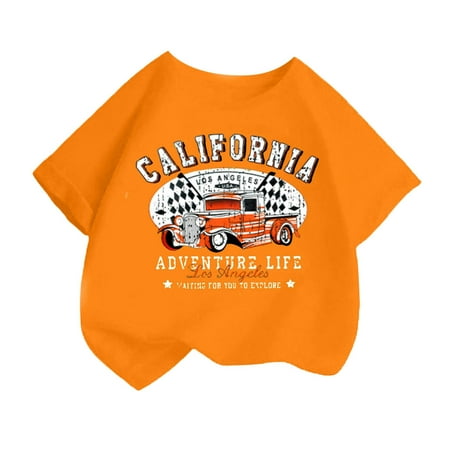 

CAHOLEI Kid Girls Fashion Printed Round Neck Short Sleeve Tee Summer Casual Loose T Shirt Tops -Orange 10-12 Years