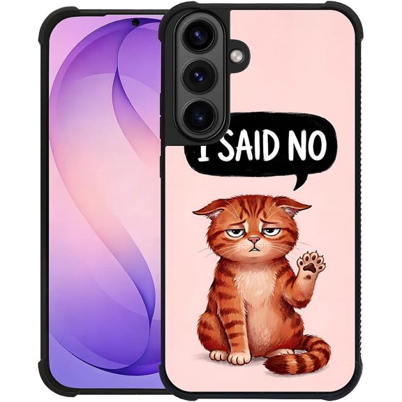 Compatible with Samsung Galaxy S26 Case Non Slip Screen Lens Protection Case for Girl Boy Cute Pattern Humorous Moody Red Orange Cat I Said No