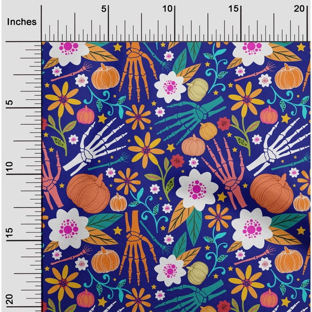 oneOone Rayon Medium Blue Fabric Skull Sewing Material Print Fabric By The Yard 56 Inch Wide