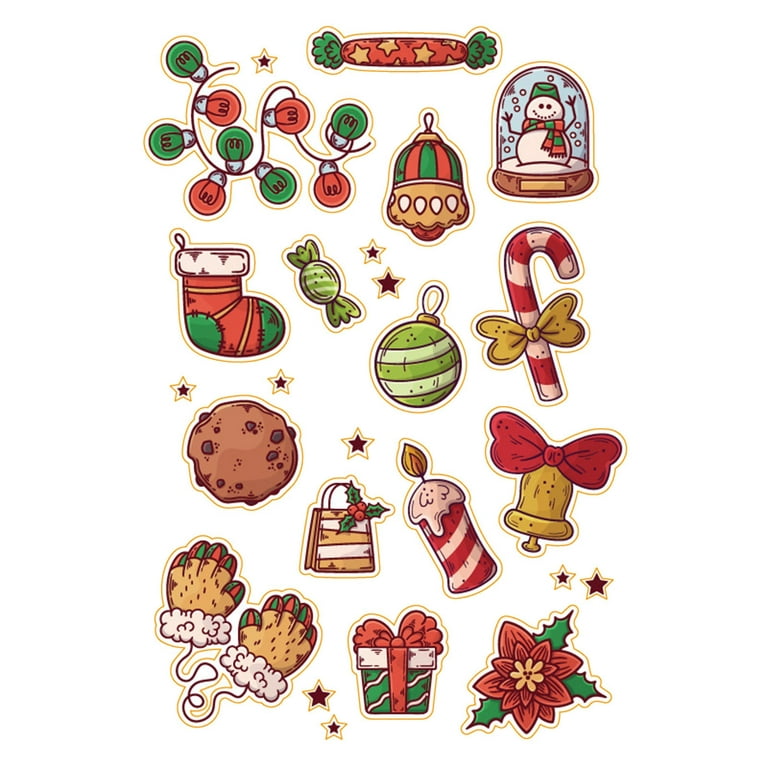 Mnjin Christmas Sticker Santa Bell Gift Small Sticker Cute Stickers Gift Packaging Stickers E, Size: 18
