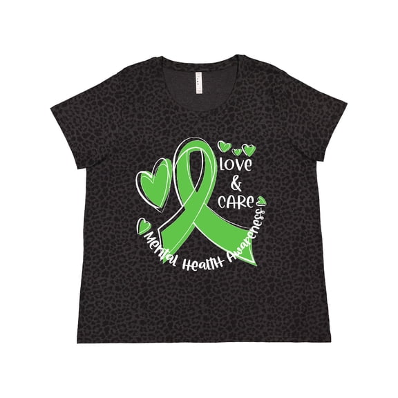 Inktastic Love and Care Mental Health Awareness Green Ribbon Women's Plus Size T-Shirt
