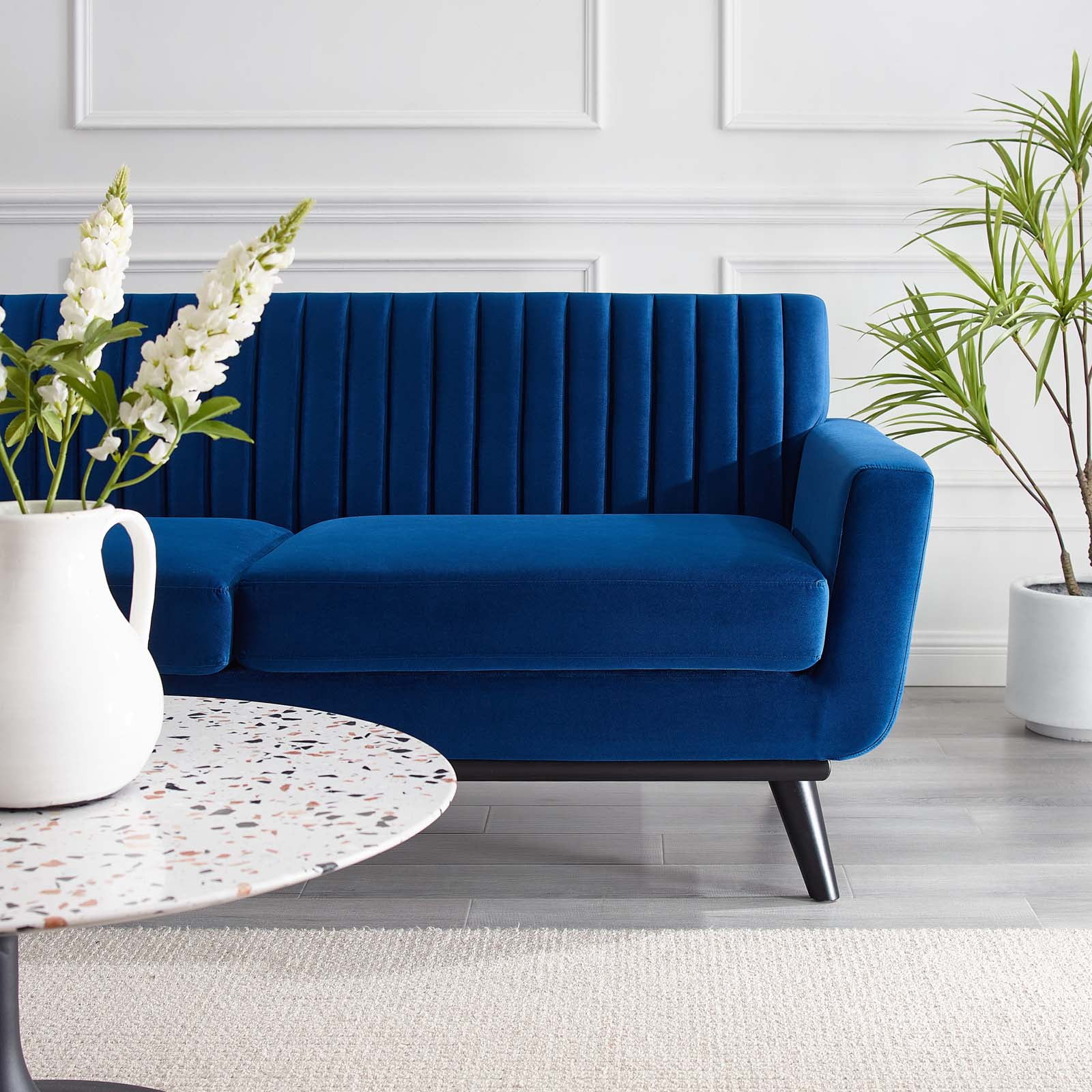 Modway Engage Channel Tufted Performance Velvet Loveseat in Navy