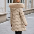 thumbnail image 4 of Cnbwig Parkas for Womens Fashion Shirts Mid Length Winter with Detachable Hood Waist Drawstring Warm Thickened Padded Coat Solid Color Ladies Winter Parkas Khaki L, 4 of 6