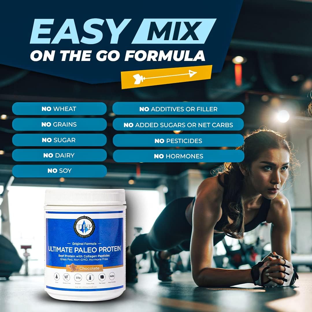 Ultimate Paleo Protein Powder | Premium Grass Fed Beef Protein with Collagen Peptides | Paleo Friendly, Gluten Free, Keto Friendly, No Artificial Sweeteners or Preservatives - Chocolate, 15 Servings